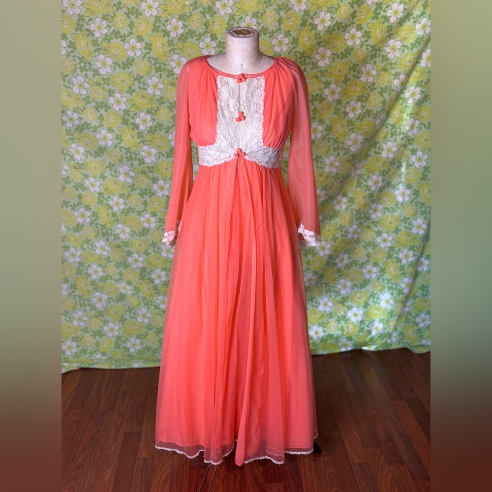 Vintage 60s Gossard Artemis 2 Pc Robe Peignoir Nightgown Romantic Maxi Sm Petite